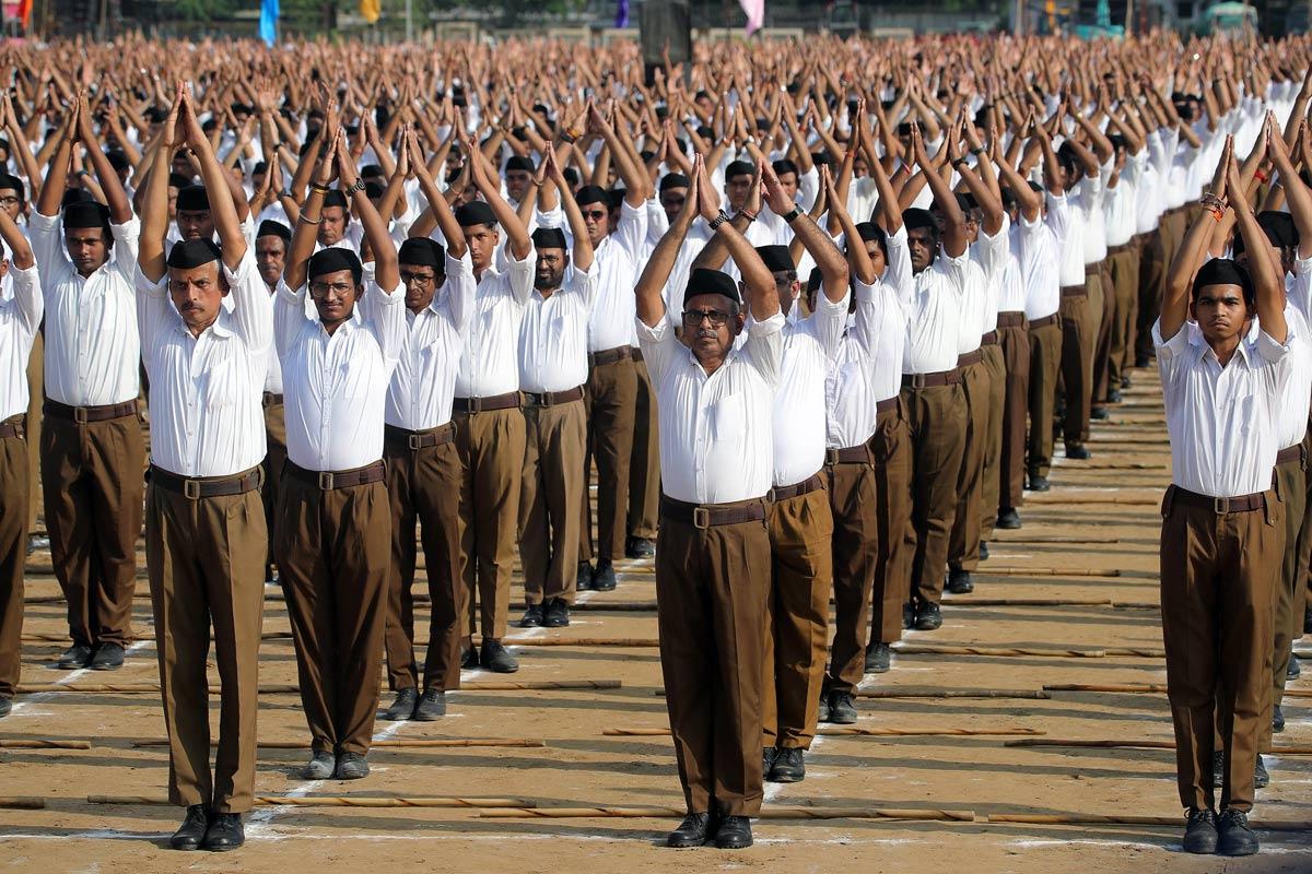 RSS volunteers during the centenary celebrations of the organisation on Vijayadashami