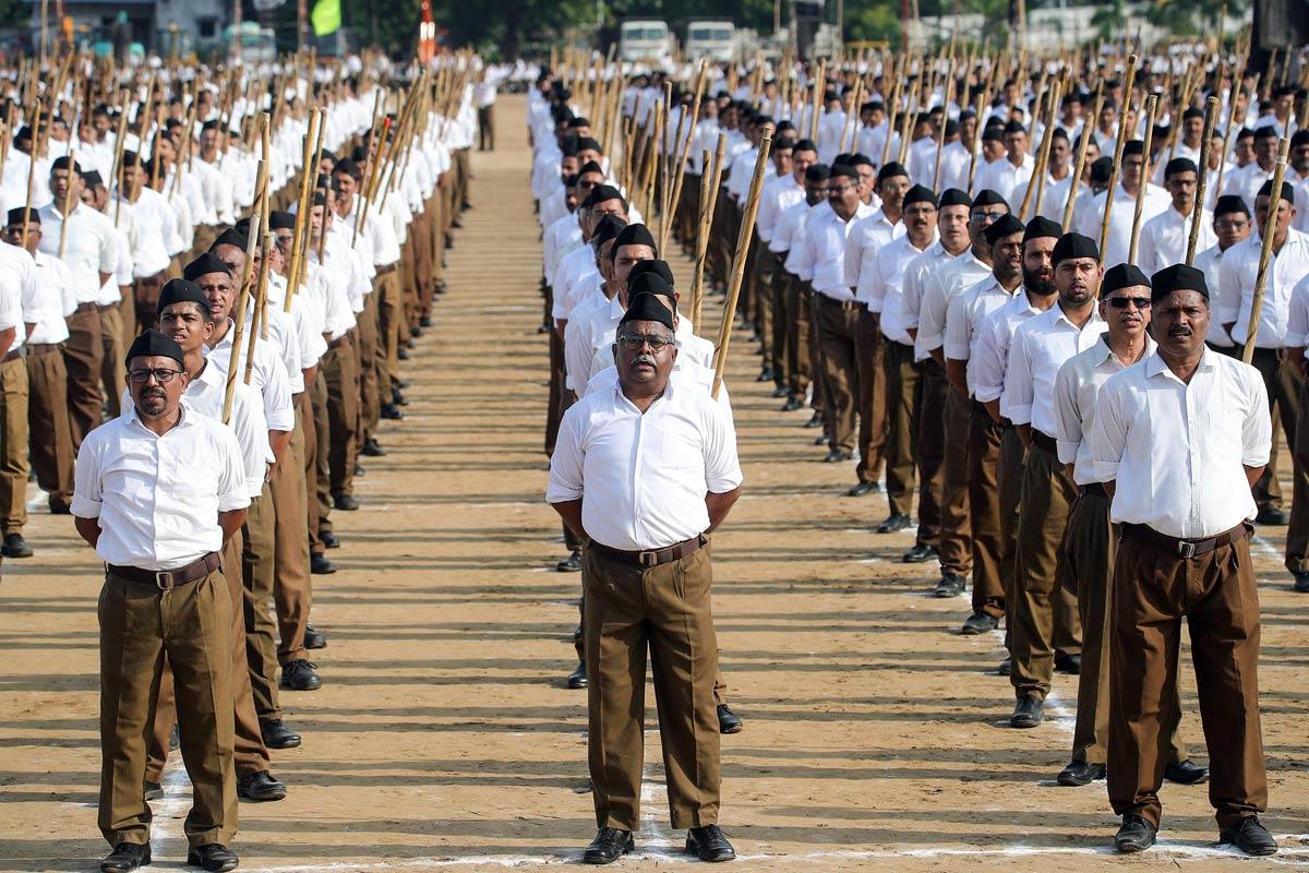 RSS volunteers during the centenary celebrations of the organisation on Vijayadashami