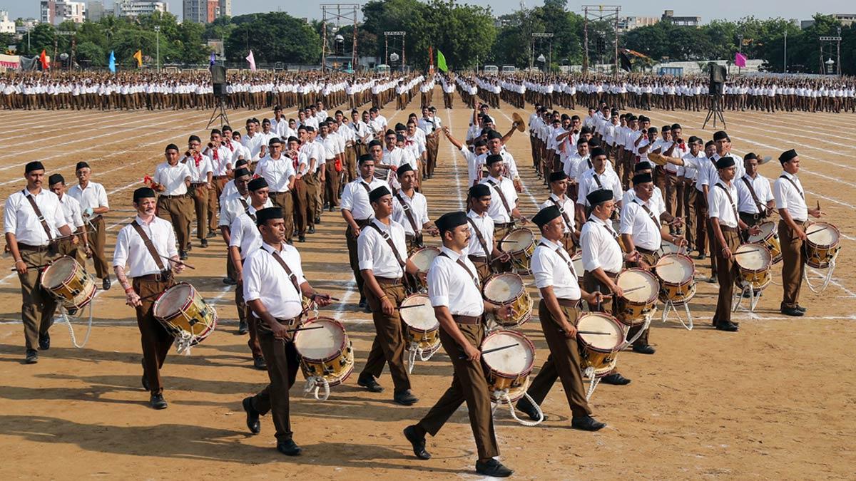 RSS volunteers during the centenary celebrations of the organisation on Vijayadashami