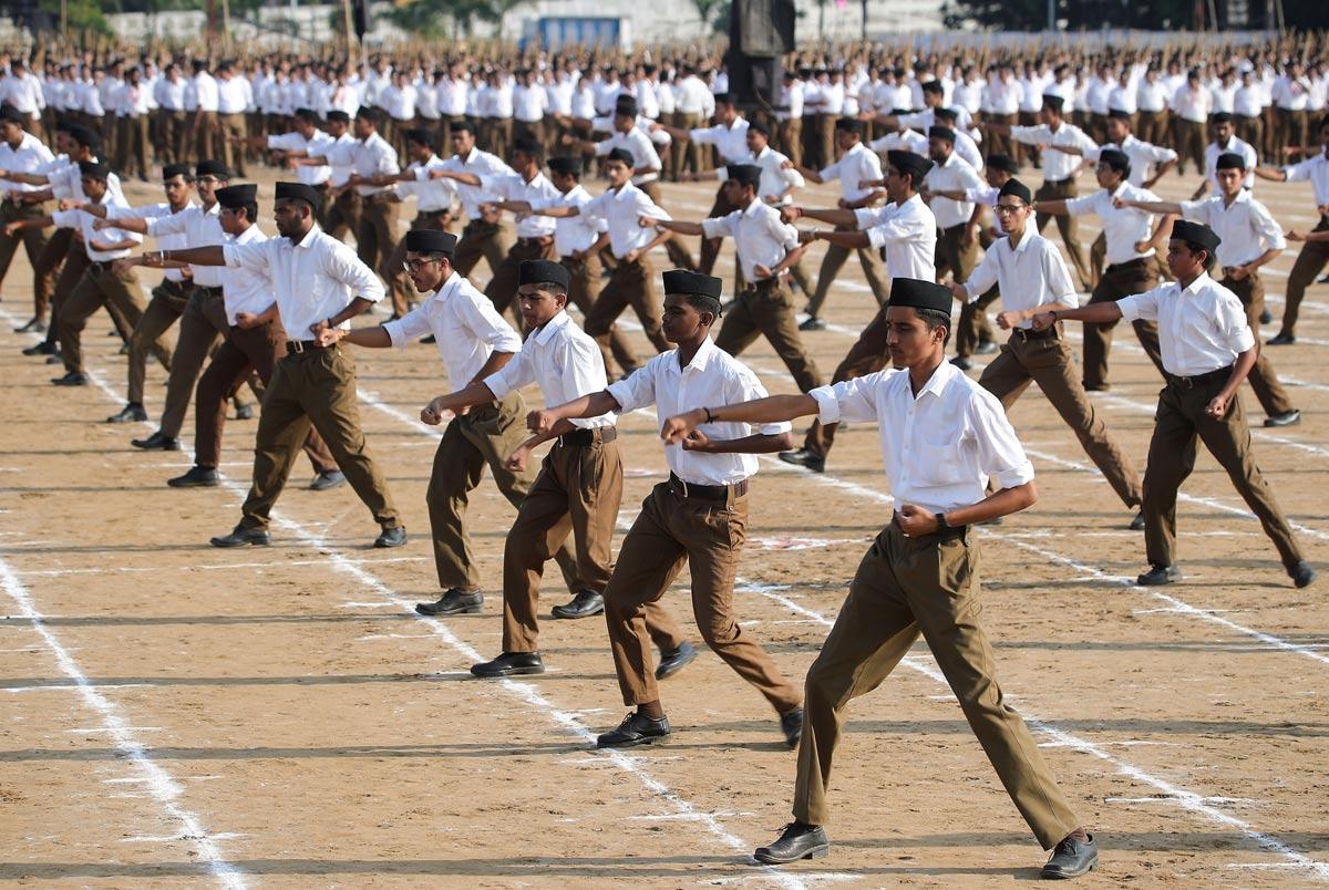RSS volunteers during the centenary celebrations of the organisation on Vijayadashami