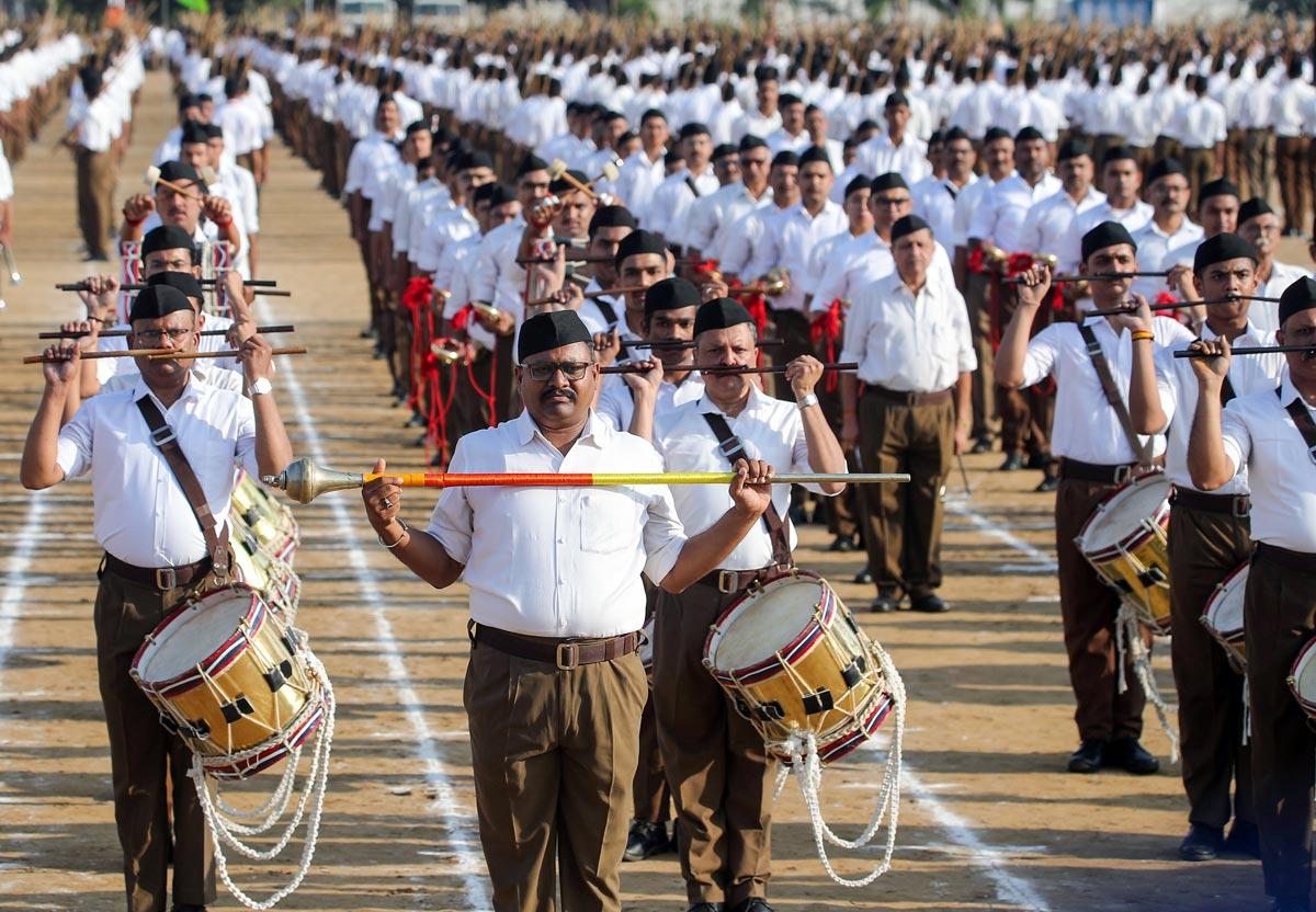 RSS volunteers during the centenary celebrations of the organisation on Vijayadashami