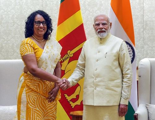 Sri Lankan Prime Minister Harini Amarasuriya meets PM Narendra Modi, in New Delhi on Friday./@narendramodi X/ANI Photo