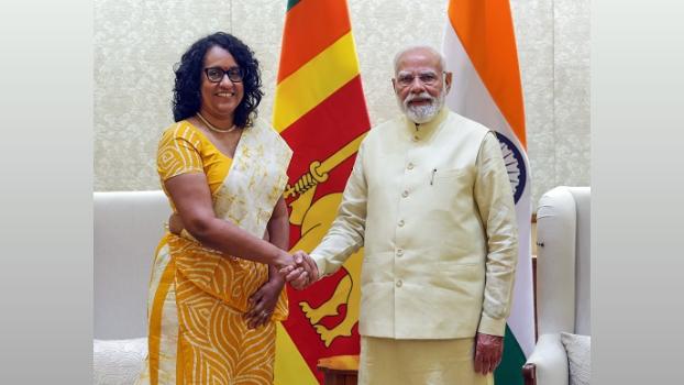 Sri Lankan Prime Minister Harini Amarasuriya meets PM Narendra Modi, in New Delhi on Friday./@narendramodi X/ANI Photo