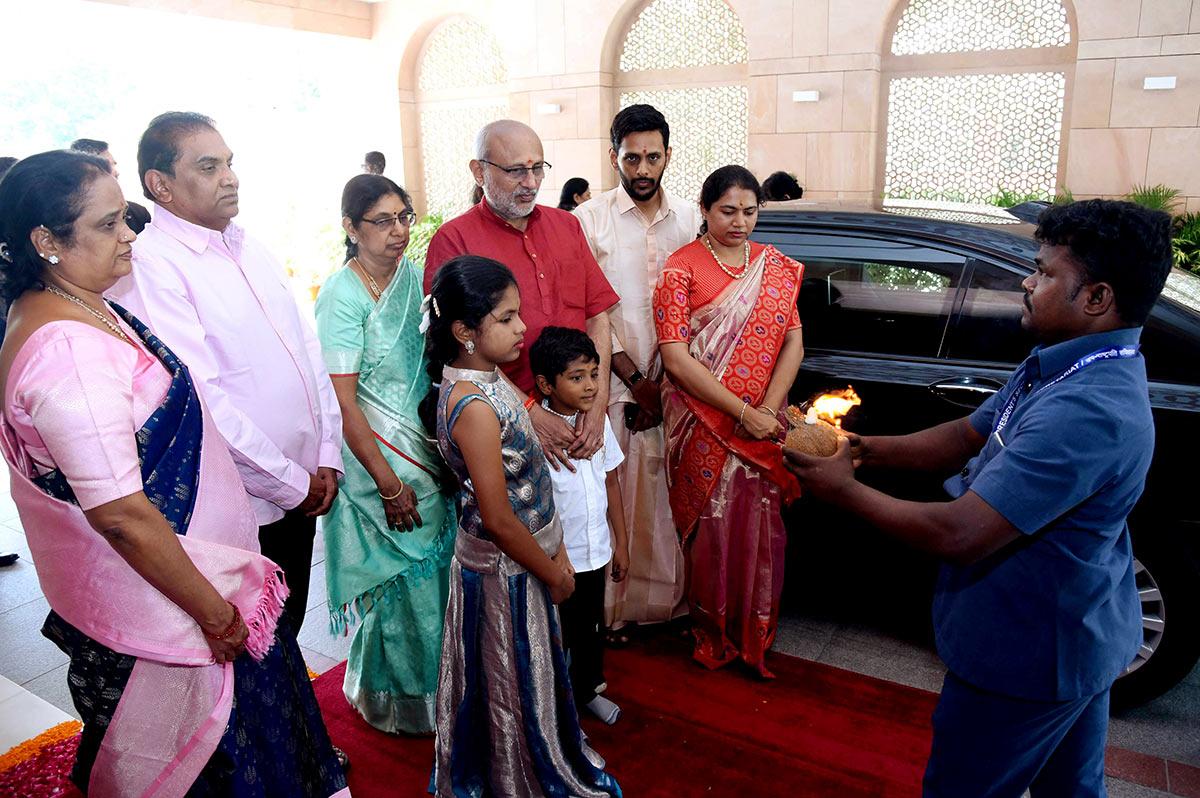 Vice President CP Radhakrishnan arrives at the Vice President's Enclave