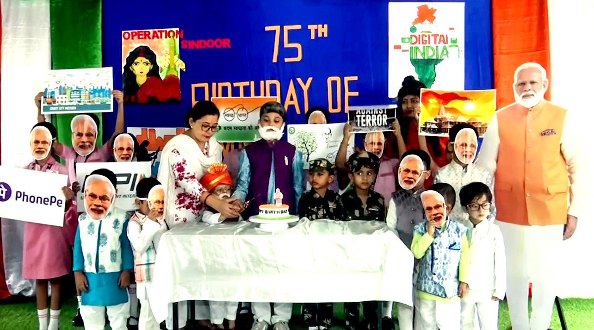 Students cosplay as PM Modi and cut cake in Siliguri