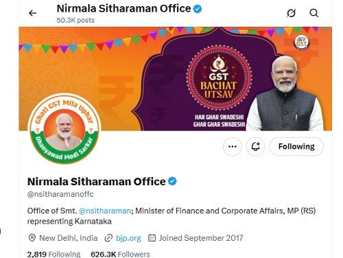 A view of FM Nirmala Sitharaman's X handle/Courtesy X