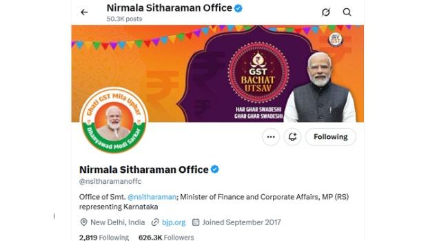 A view of FM Nirmala Sitharaman's X handle/Courtesy X