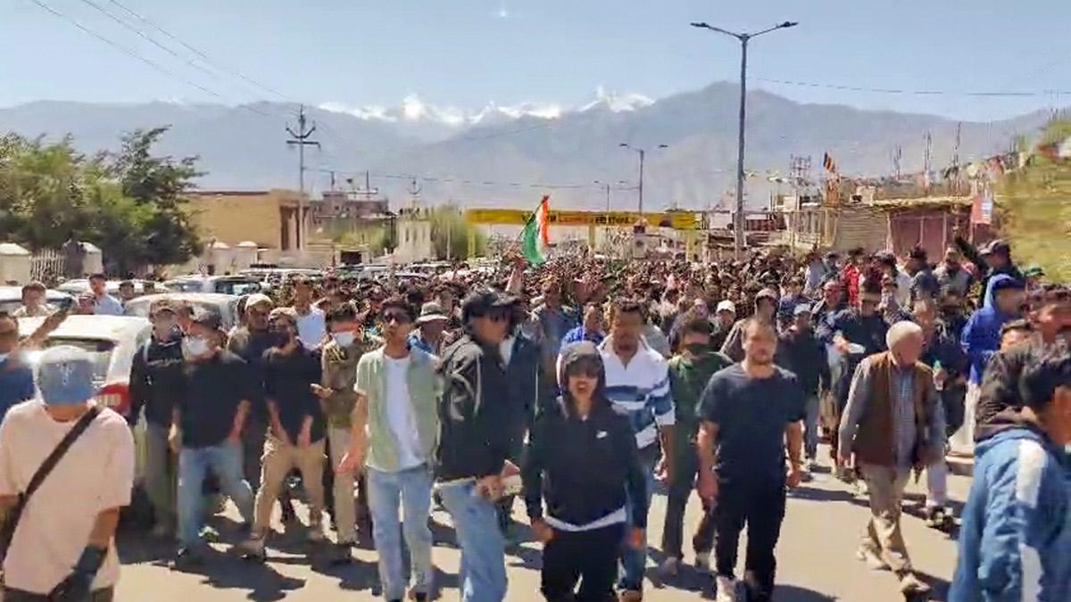 Scenes from the protest in Leh