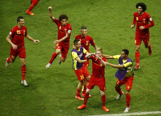Belgium's Kevin De Bruyne celebrates after scoring 