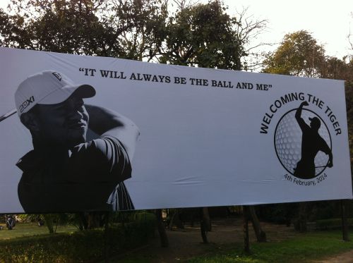 A billboard welcoming Tiger Woods