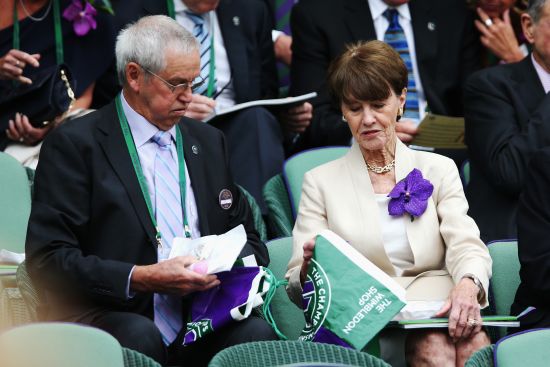 Roy Emerson and wife Joy in the Royal Box on Centre Court 
