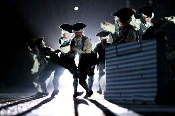 Actors perform as characters from the time of Peter the Great during the Opening Ceremony of the Sochi 2014 Winter Olympics