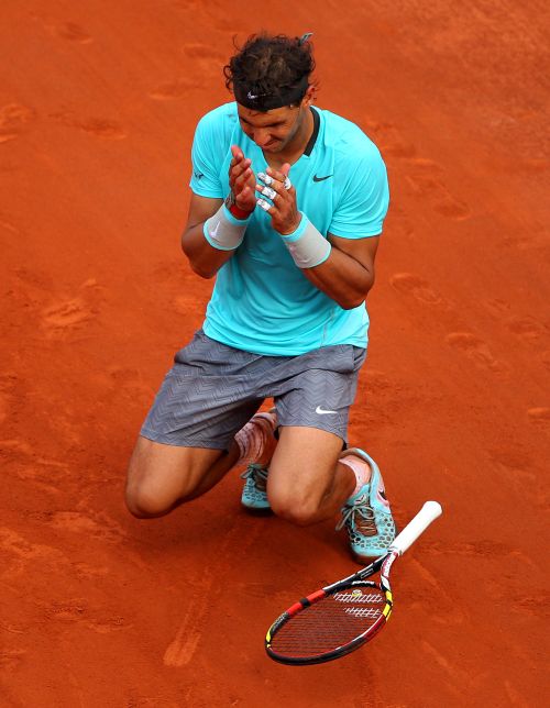 Rafael Nadal of Spain celebrates match point during his men's singles final match against Novak Djokovic of Serbia