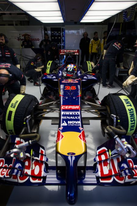 Jean-Eric Vergne of France and Scuderia Toro Rosso prepares to drive the new STR9 during day one of Formula One Winter Testing at the Circuito de Jerez 