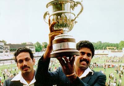 Kapil Dev hoists the limited-overs' World Cup in 1983