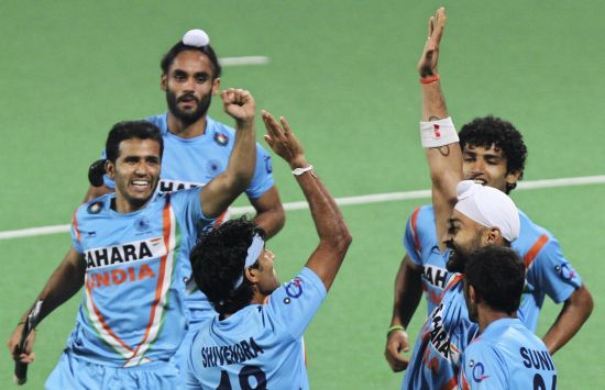 Indian players celebrates a goal