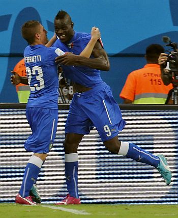 Mario Balotelli celebrates after scoring