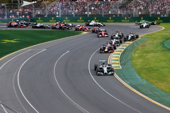 Nico Rosberg of Germany and Mercedes GP leads the field into the first corner as in the background Felipe Massa of Brazil and Williams and Kamui Kobayashi of Japan 