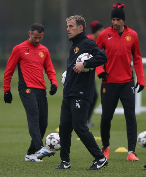 Phil Neville at a Manchester United training session