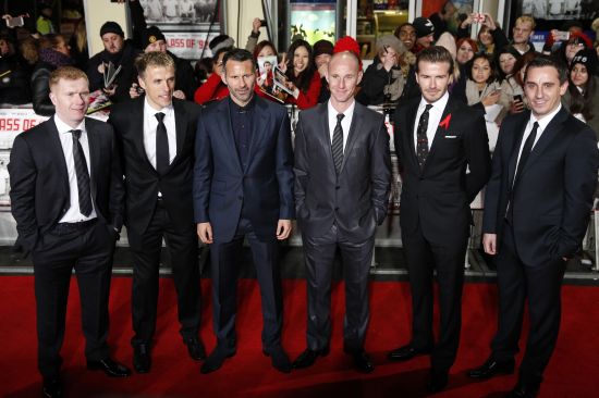 Paul Scholes, Phil Neville, Ryan Giggs, Nicky Butt, David Beckham and Gary Neville