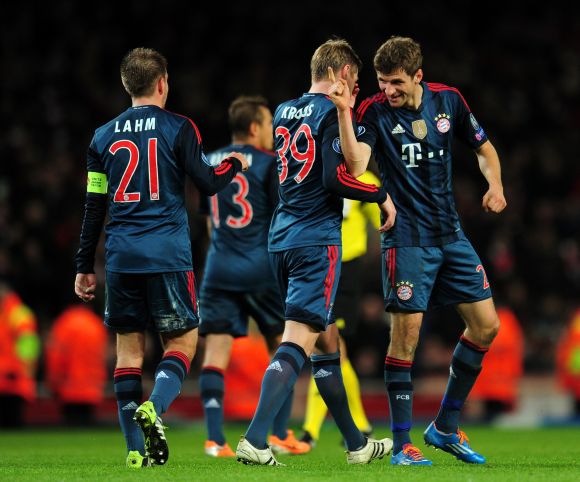 Bayern Munich players celebrate after scoring 
