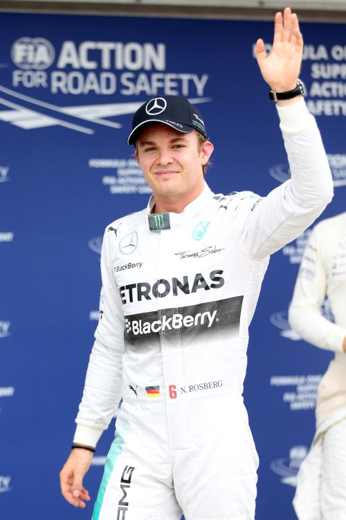 Nico Rosberg of Germany and Mercedes GP celebrates after claiming pole position 