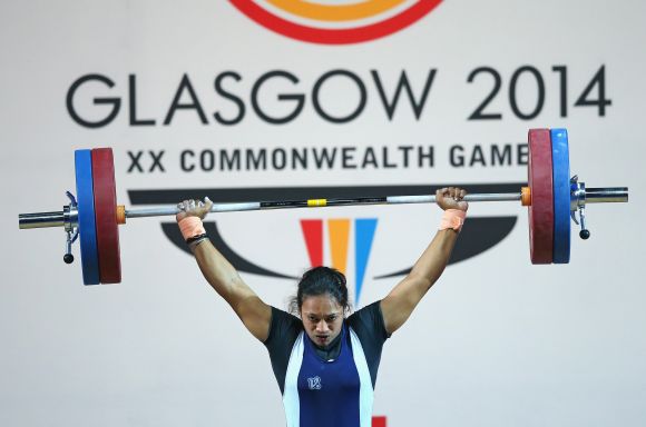 unam Yadav of India competes on her way to winning bronze in the Women's Weightlifting 63kg category 