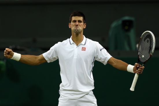Novak Djokovic of Serbia celebrates winning his Gentlemen's Singles fourth round match 