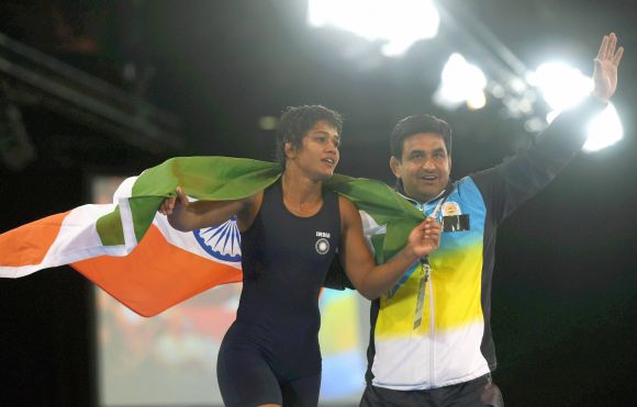 Babita Kumari celebrates after winning gold