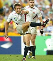 Jonny Wilkinson kicks the winning drop goal for England during the Rugby World Cup final against Australia
