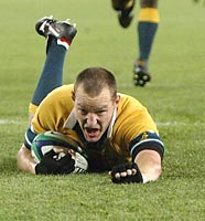 Timing is everything, as Stirling Mortlock showed when he intercepted a Kiwi pass and scored this try