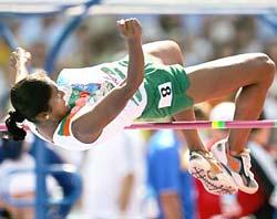 J J Shobha in the high jump of the heptathlon