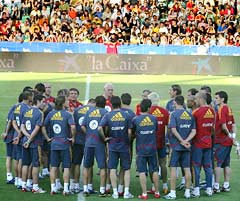 The Spanish football team in training