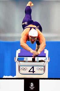 Aurore Mongel of France competes in the women's 200m Butterfly semifinal