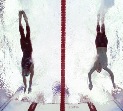 Michael Phelps and Milorad Cavic at the finish