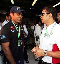 Karun Chandhok with Sachin Tendulkar