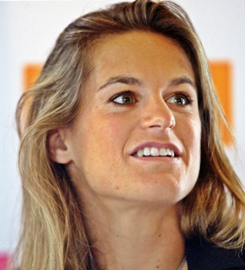 Amelie Mauresmo at a press conference to announce her retirement