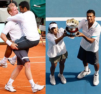 Leander Paes with partner Lukas Dlouhy (left); Mahesh Bhupathi and Sania Mirza