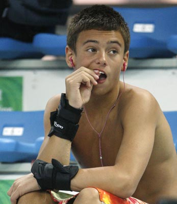 Tom Daley of Britain while competing in the men's 10m platform diving