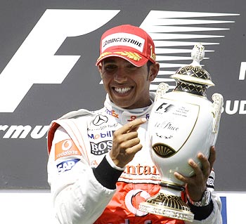 Lewis Hamilton celebrates winning the Hungarian Grand Prix