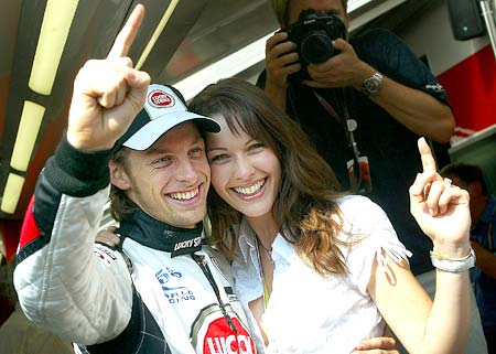 Jenson Button with his girlfriend Louise Griffiths