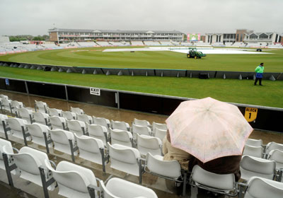 Rains delay a cricket match.