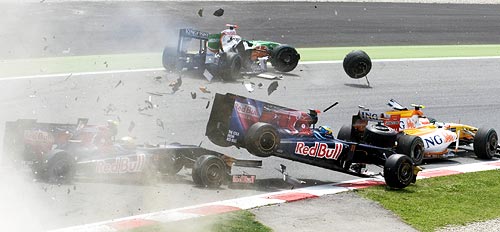 A four-car crash on the opening lap
