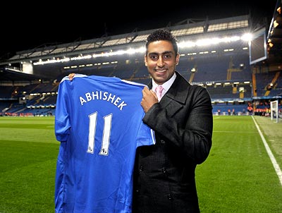 Abhishek Bachchan with Chelsea's new jersey