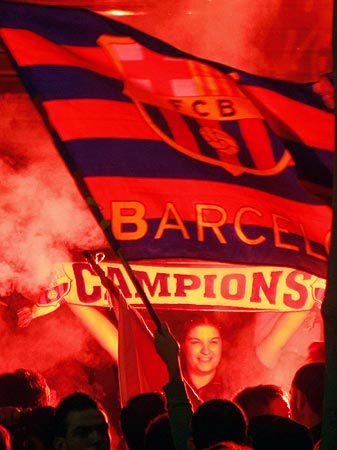 Barcelona supporters celebrate
