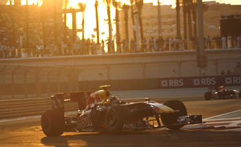 Sebastian Vettel drives past his competitors during the Abu Dhabi GP on Sunday