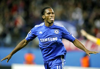 Didier Drogba celebrates after scoring his second goal