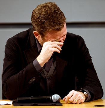 Germany team manager Oliver Bierhoff in tears during a news conference