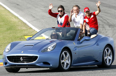 Fernando Alonso, Ferrari CEO Montezemolo and Felipe Massa during Ferrari Finali Mondiali event in Spain