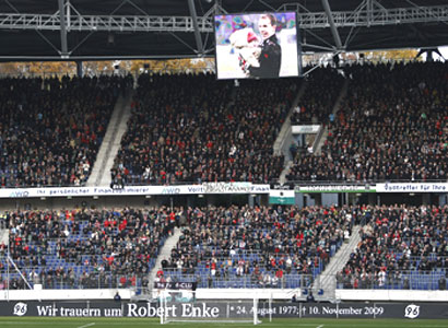 Thousands of supporters attend the memorial service in honour of Enke